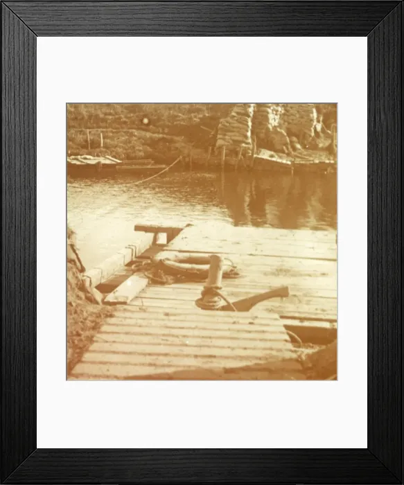 Framed Print : Post on the riverbank, Diksmuide, Belgium c1914-c1918 Framed Print : Post on the riverbank, Diksmuide, Belgium c1914-c1918