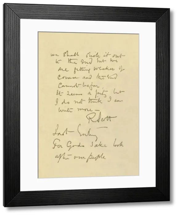 Framed Print : Facsimile of Message to the Public, 29 March 1912, (1913). Artist: Robert Falcon Scott Framed Print : Facsimile of Message to the Public, 29 March 1912, (1913). Artist: Robert Falcon Scott