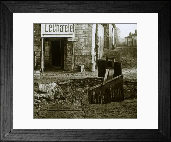 Framed Print : Mined crossroads, Le Chatelet, France, c1914-c1918 Framed Print : Mined crossroads, Le Chatelet, France, c1914-c1918