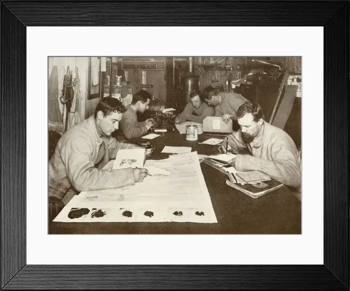 Framed Print : Winter Work (Left to right - Debenham, Cherry-Garrard, Bowers, Evans, Taylor), c1911, (1913) Framed Print : Winter Work (Left to right - Debenham, Cherry-Garrard, Bowers, Evans, Taylor), c1911, (1913)