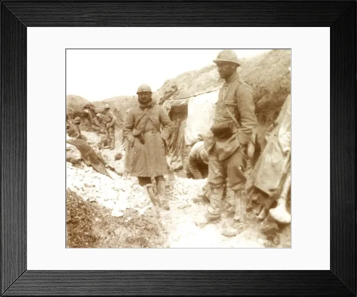 Framed Print : French soldiers at a captured German trench, c1914-c1918 Framed Print : French soldiers at a captured German trench, c1914-c1918