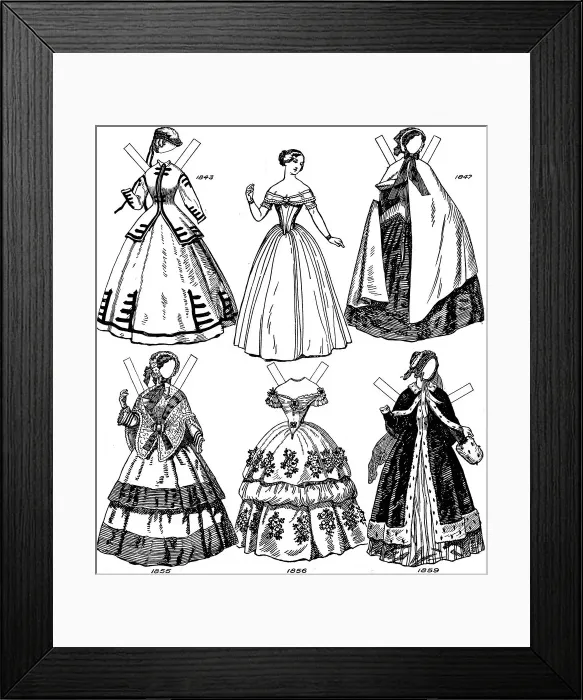 Framed Print : The Great Gallery of British Costume: Some Womens Fashions from 1843 to 1893, c1934 Framed Print : The Great Gallery of British Costume: Some Womens Fashions from 1843 to 1893, c1934