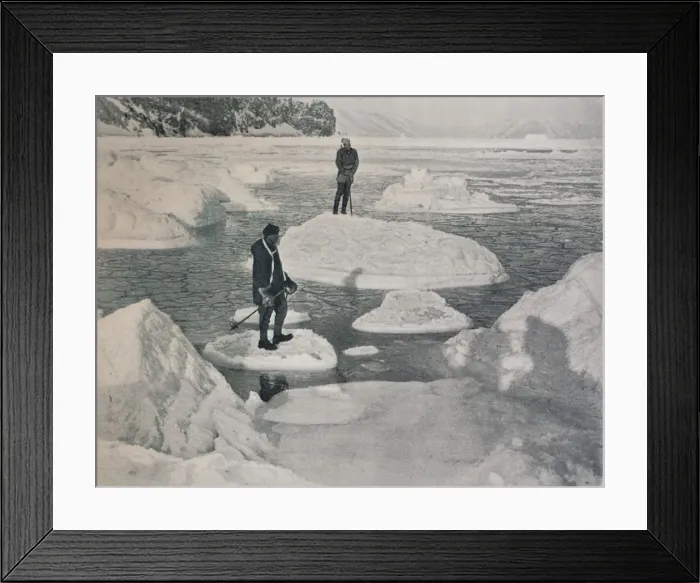 Framed Print : Campbell and Priestley Afloat on Pancake Ice, 1912, (1913). Artist: G Murray Levick