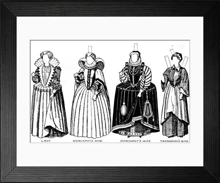 Framed Print : The Great Gallery of Costume: Varied Dresses Worn in the Days of Elizabeth, c1934 Framed Print : The Great Gallery of Costume: Varied Dresses Worn in the Days of Elizabeth, c1934