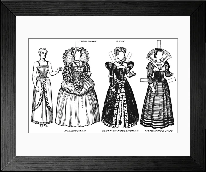 Framed Print : The Gallery of British Costume: Dress Worn in the Late Sixteenth Century, c1934 Framed Print : The Gallery of British Costume: Dress Worn in the Late Sixteenth Century, c1934