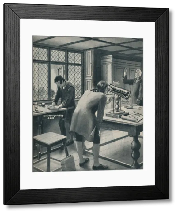 Framed Print : Newton Invents a New Telescope, c1934 Framed Print : Newton Invents a New Telescope, c1934