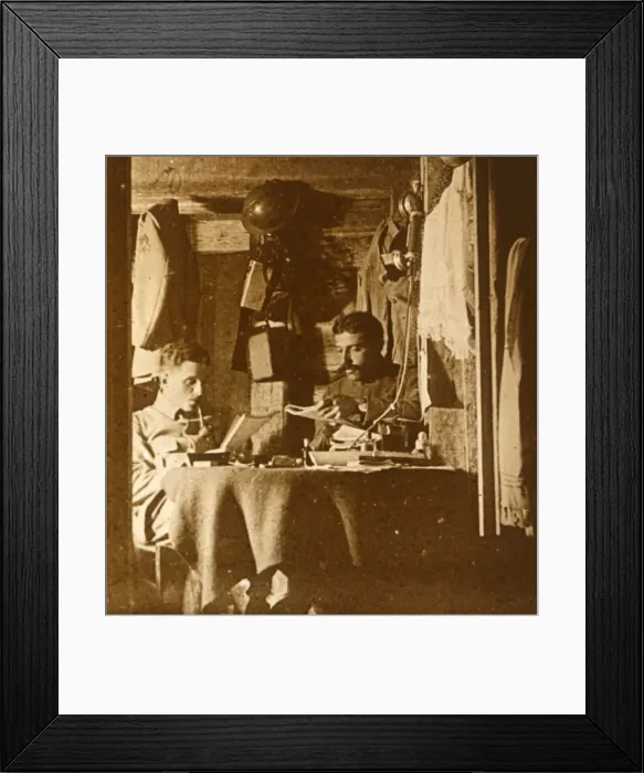 Framed Print : Reading in the trenches, c1914-c1918 Framed Print : Reading in the trenches, c1914-c1918