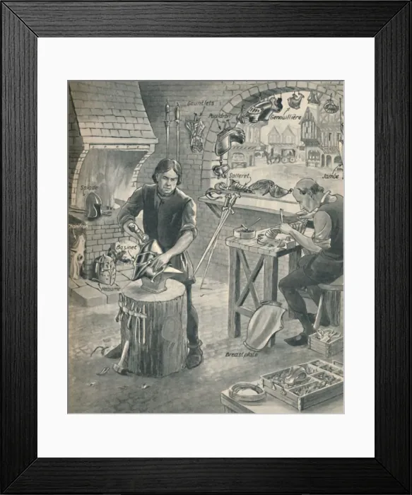 Framed Print : Making Armour for the Knights of Old, c1934 Framed Print : Making Armour for the Knights of Old, c1934