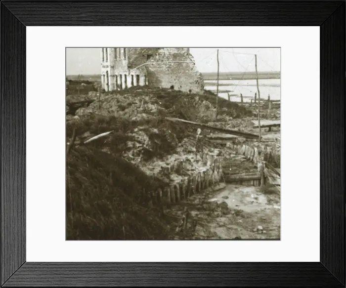 Framed Print : Ruined building and trenches along the coast, c1914-c1918 Framed Print : Ruined building and trenches along the coast, c1914-c1918