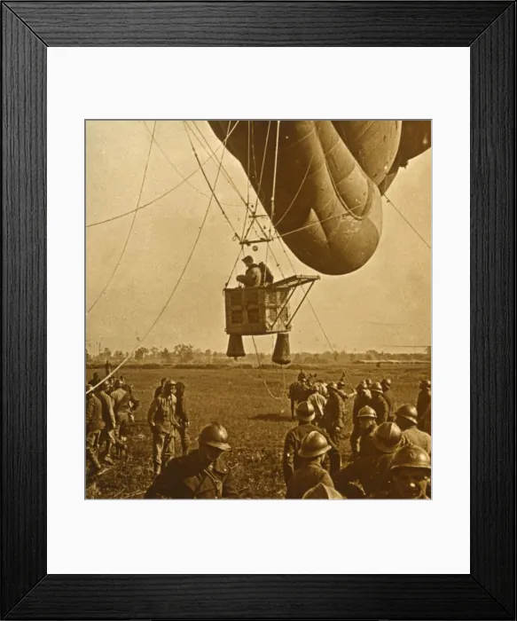 Framed Print : Observation of enemy positions from a barrage balloon, c1914-c1918 Framed Print : Observation of enemy positions from a barrage balloon, c1914-c1918