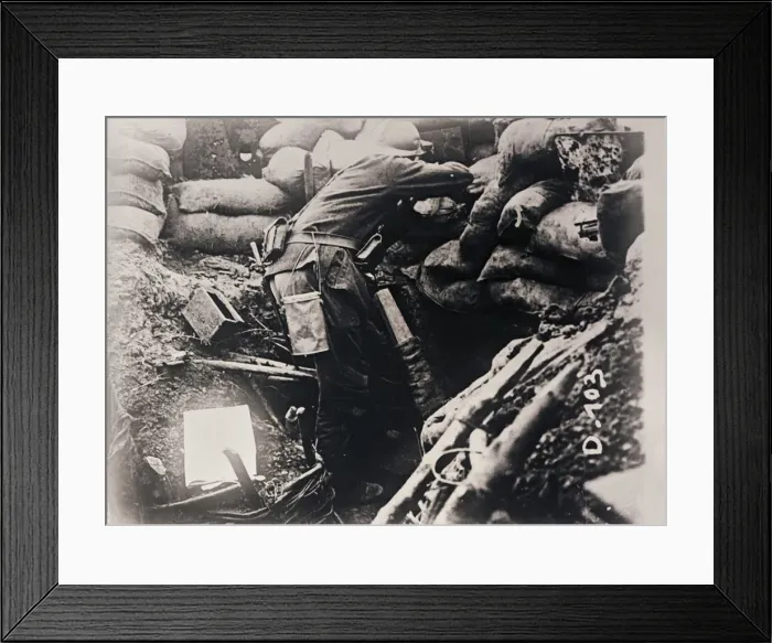 Framed Print : Soldier in trenches, c1914-c1918 Framed Print : Soldier in trenches, c1914-c1918