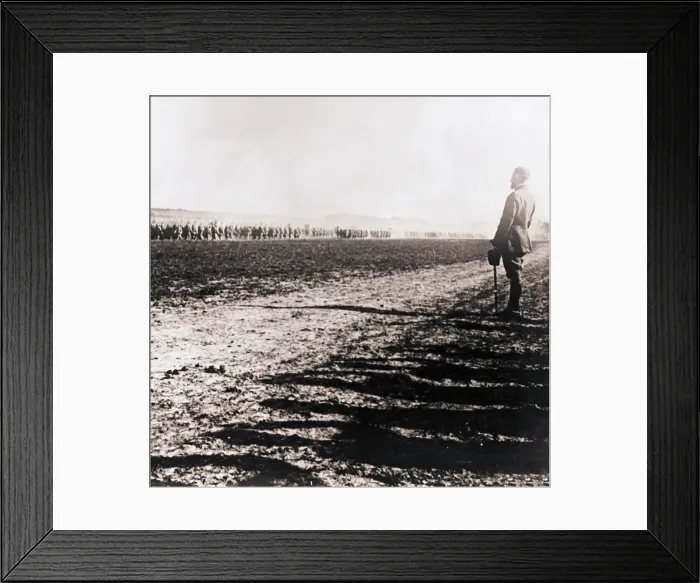 Framed Print : General Henri Gouraud surveying field of troops, c1914-c1918 Framed Print : General Henri Gouraud surveying field of troops, c1914-c1918