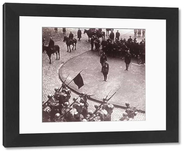 Troops marching, Aachen, Germany, c1914-c1918