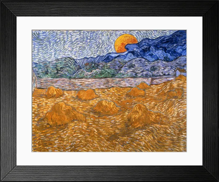 Framed Print : Landscape with wheat sheaves and rising moon, 1889 Framed Print : Landscape with wheat sheaves and rising moon, 1889