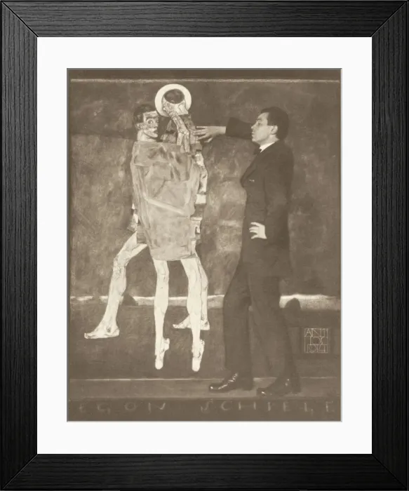 Framed Print : Egon Schiele by the sketch of an unfinished fresco, 1914 Framed Print : Egon Schiele by the sketch of an unfinished fresco, 1914