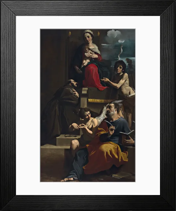 Framed Print : Madonna and Child Enthroned with Saints Francis, Matthew and John the Baptist, ca 1624 Framed Print : Madonna and Child Enthroned with Saints Francis, Matthew and John the Baptist, ca 1624