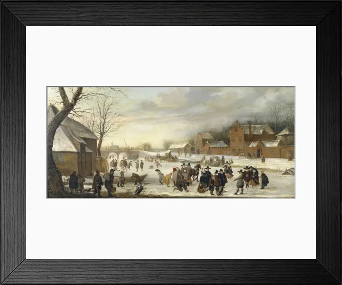 Framed Print : Winter landscape with iceskaters Framed Print : Winter landscape with iceskaters