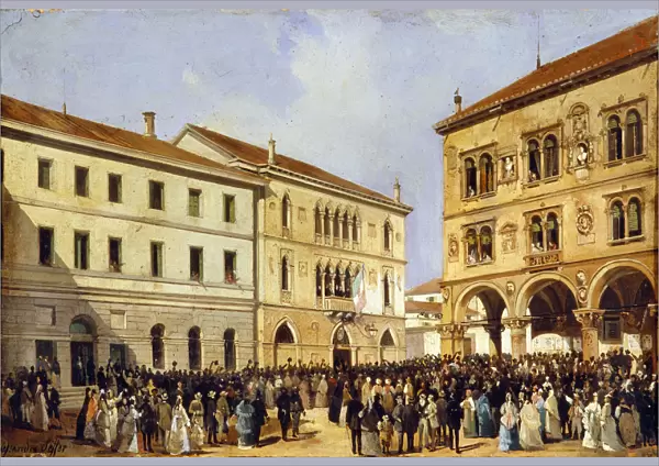 Esposizione del tricolore in Piazza Duomo, 1866