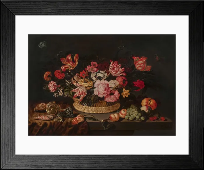 Framed Print : Basket of flowers and shells, 1639 Framed Print : Basket of flowers and shells, 1639