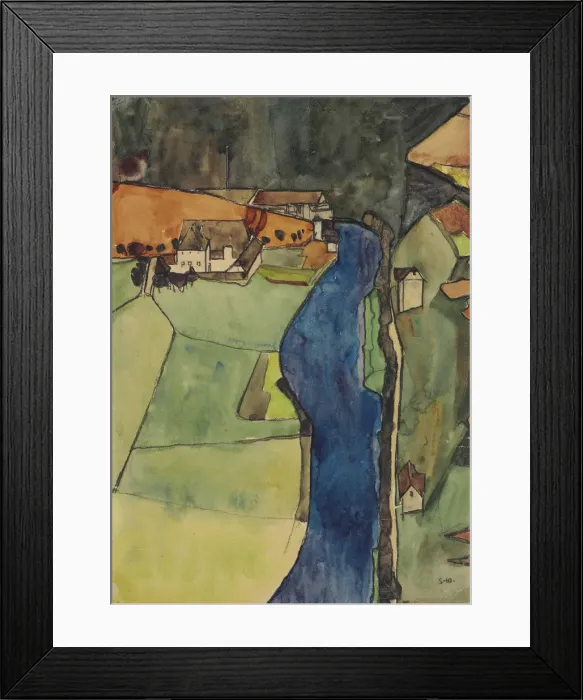 Framed Print : Town on the Blue River, Krumau, 1910 Framed Print : Town on the Blue River, Krumau, 1910