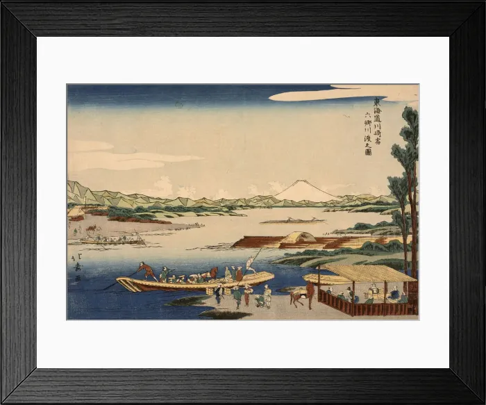 Framed Print : View of the Rokugo River Crossing at the Kawasaki Station. From the series Tokaido Road Framed Print : View of the Rokugo River Crossing at the Kawasaki Station. From the series Tokaido Road
