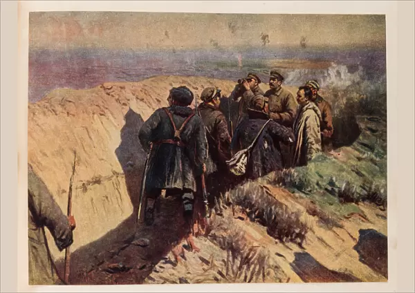Stalin, Voroshilov and Shchadenko in the trenches of Tsaritsyn, 1934