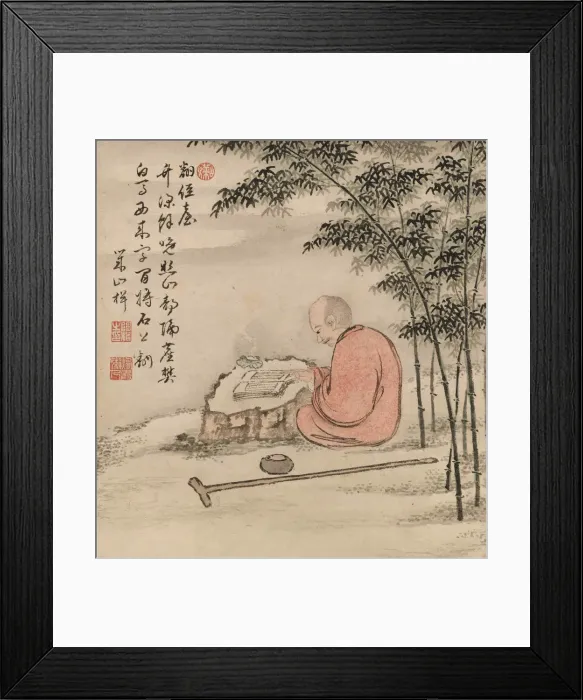 Framed Print : Reading monk in a bamboo forest Framed Print : Reading monk in a bamboo forest