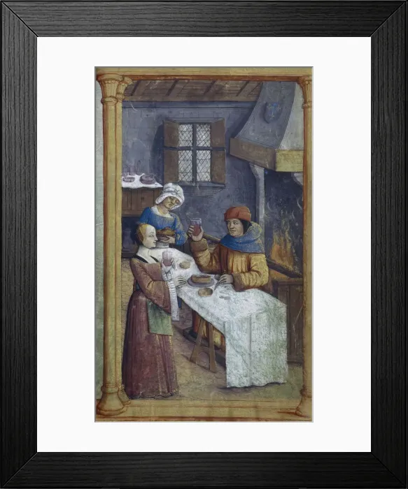 Framed Print : The maids. Miniature from Livre d heures, Late 15th cen Framed Print : The maids. Miniature from Livre d heures, Late 15th cen