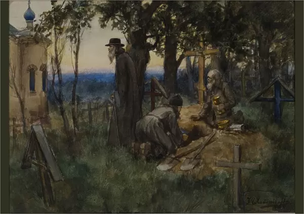 The clergymen hiding church treasures in a new grave in a cemetery, 1922