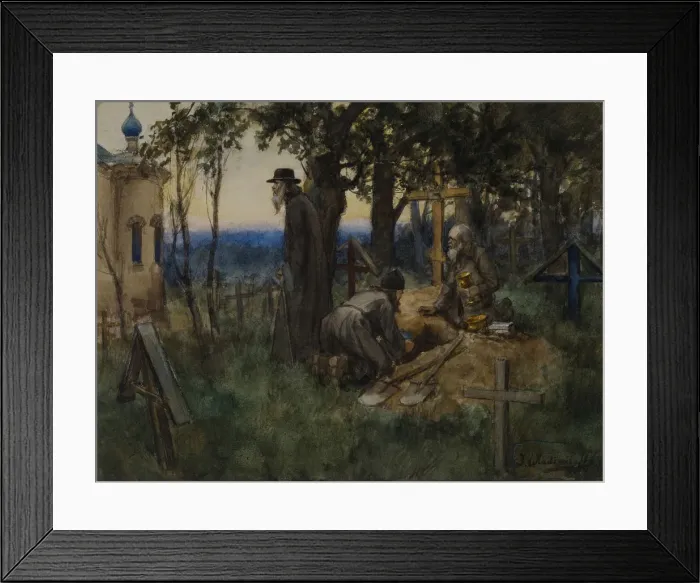 Framed Print : The clergymen hiding church treasures in a new grave in a cemetery, 1922 Framed Print : The clergymen hiding church treasures in a new grave in a cemetery, 1922