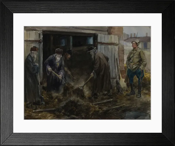 Framed Print : A group of Russian priests forced to clear the barrack stables, 1918 Framed Print : A group of Russian priests forced to clear the barrack stables, 1918