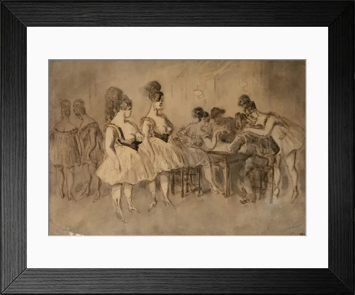 Framed Print : Men with scantily dressed women sitting at the table Framed Print : Men with scantily dressed women sitting at the table