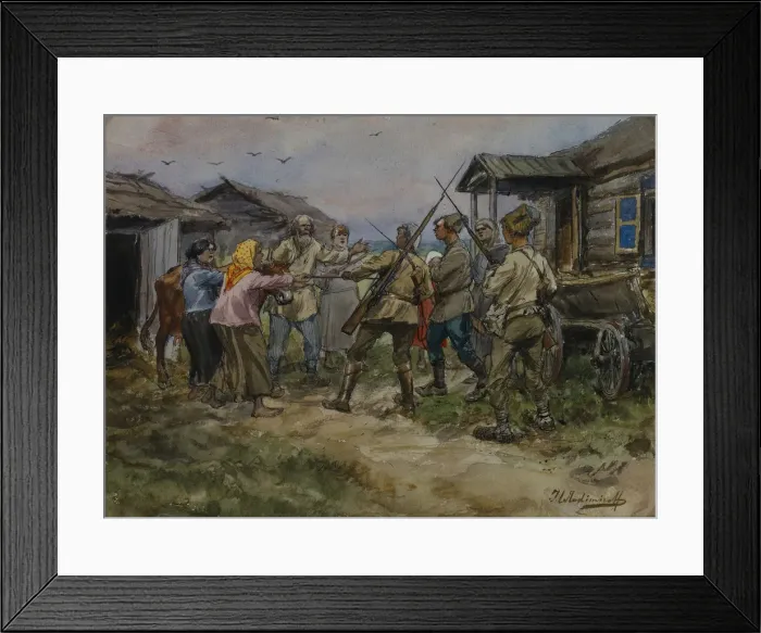 Framed Print : Requisition of cattle for the Red Army in a village near Luga, 1920 Framed Print : Requisition of cattle for the Red Army in a village near Luga, 1920