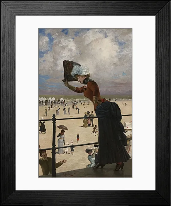 Framed Print : Lady on the walkway of a seaside resort, 1883 Framed Print : Lady on the walkway of a seaside resort, 1883