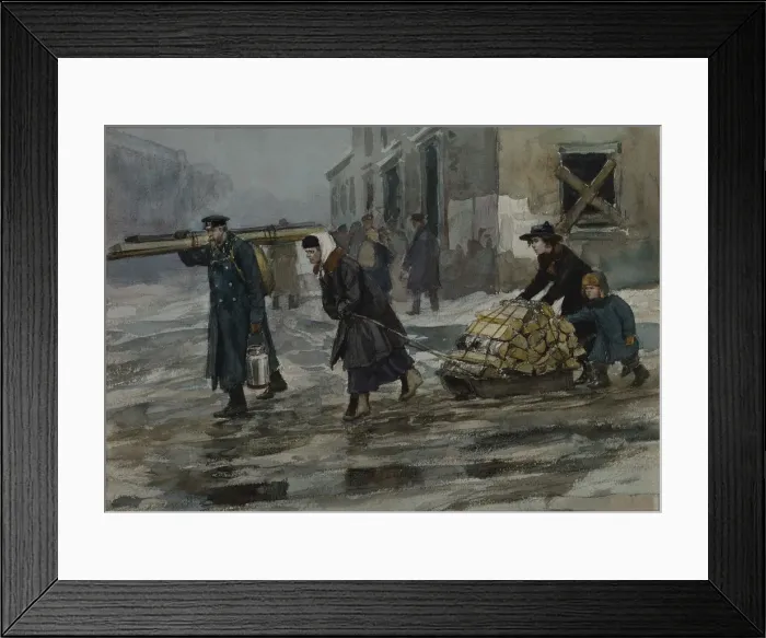 Framed Print : A family of an engineer dragging home some fuel, 1919 Framed Print : A family of an engineer dragging home some fuel, 1919