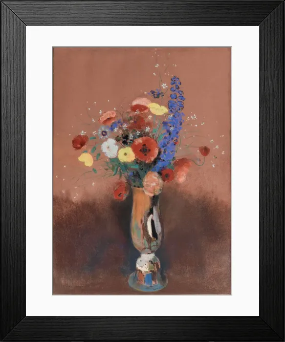 Framed Print : Bouquet de fleurs des champs dans un vase a long col (Wildflowers in Tall Vase), c Framed Print : Bouquet de fleurs des champs dans un vase a long col (Wildflowers in Tall Vase), c