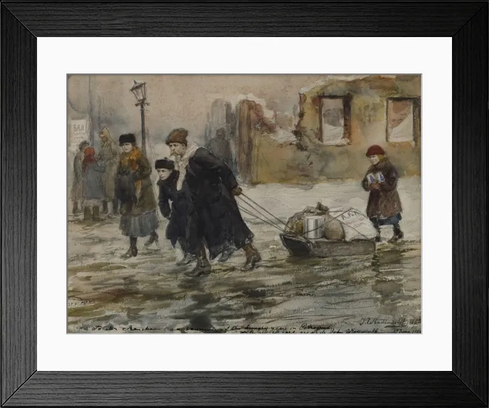 Framed Print : Transporting food on a sled, 1923 Framed Print : Transporting food on a sled, 1923