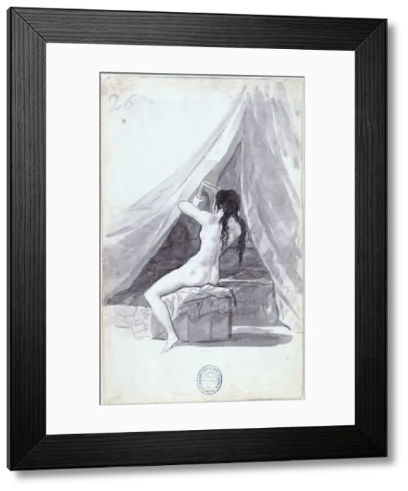 Framed Print : Female back act with mirror (from the Madrid Album), 1795-1796 Framed Print : Female back act with mirror (from the Madrid Album), 1795-1796