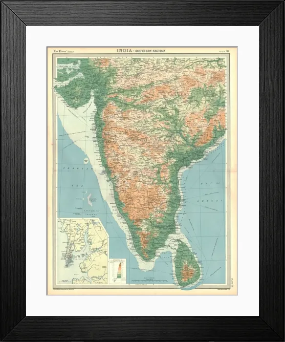 Framed Print : Map of India - Southern Section
