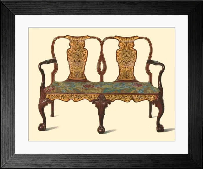 Framed Print : Walnut settee inlaid with marquetry, 1905. Artist: Shirley Slocombe Framed Print : Walnut settee inlaid with marquetry, 1905. Artist: Shirley Slocombe