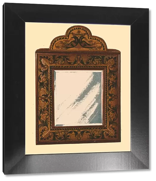 Mirror with walnut frame with inlaid marquetry, 1905. Artist: Shirley Slocombe