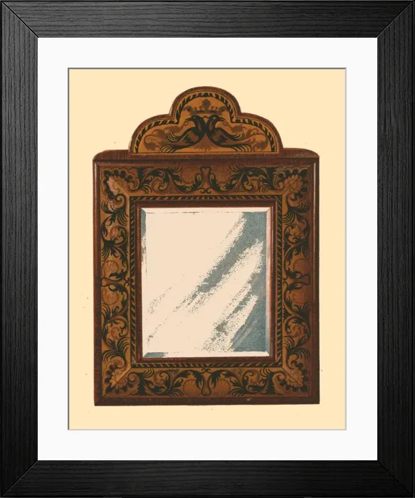 Framed Print : Mirror with walnut frame with inlaid marquetry, 1905. Artist: Shirley Slocombe Framed Print : Mirror with walnut frame with inlaid marquetry, 1905. Artist: Shirley Slocombe