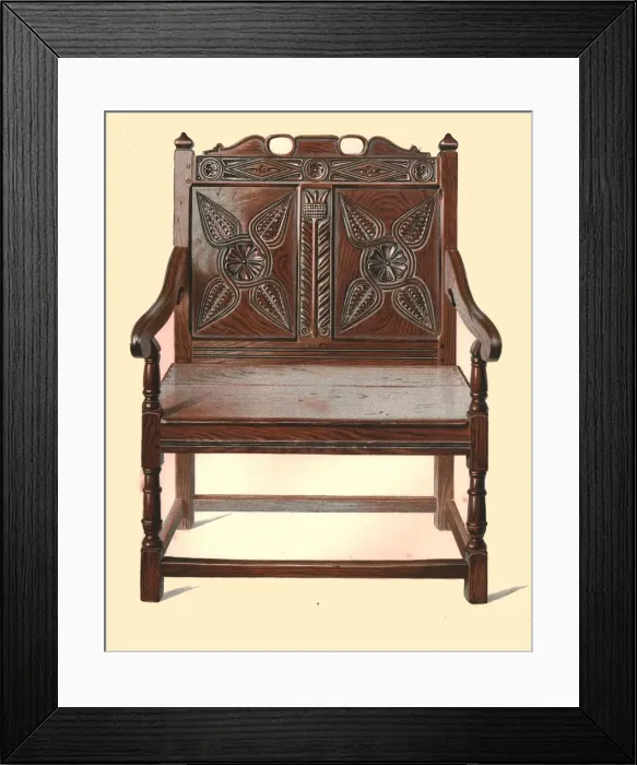 Framed Print : Welsh oak double chair, 1904. Artist: Shirley Slocombe Framed Print : Welsh oak double chair, 1904. Artist: Shirley Slocombe