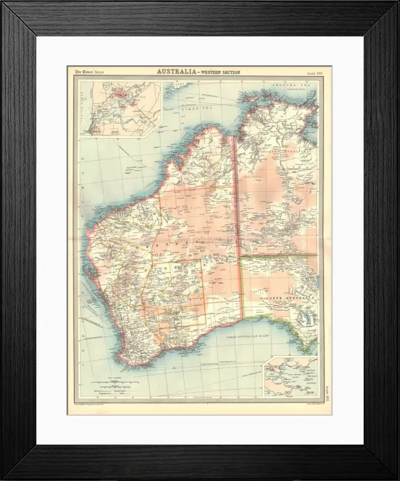 Framed Print : Map of Australia - Western Section Framed Print : Map of Australia - Western Section