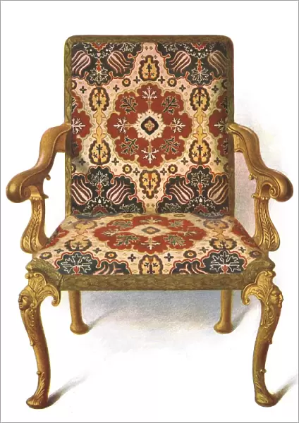 Gilt chair covered in needlework, 1906. Artist: Shirley Slocombe