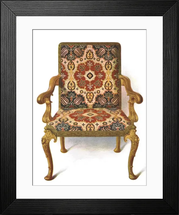 Framed Print : Gilt chair covered in needlework, 1906. Artist: Shirley Slocombe Framed Print : Gilt chair covered in needlework, 1906. Artist: Shirley Slocombe