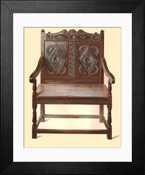 Framed Print : Welsh oak double chair, 1904. Artist: Shirley Slocombe Framed Print : Welsh oak double chair, 1904. Artist: Shirley Slocombe