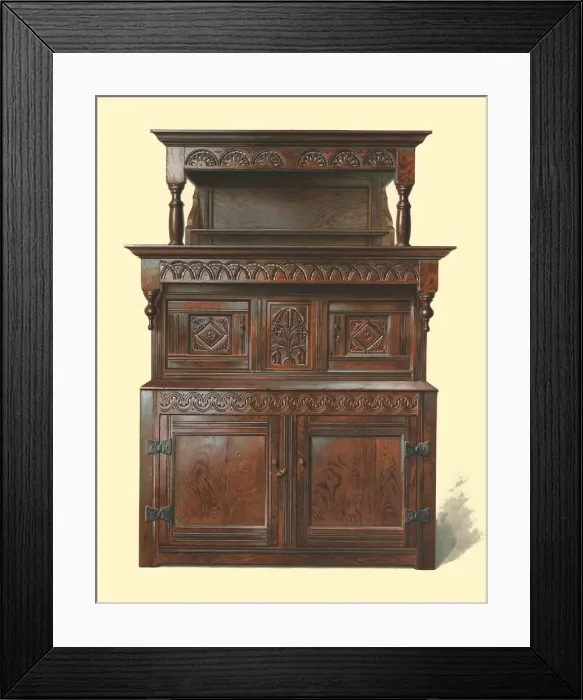 Framed Print : Tridarn, oak court cupboard, 1904. Artist: Shirley Slocombe Framed Print : Tridarn, oak court cupboard, 1904. Artist: Shirley Slocombe