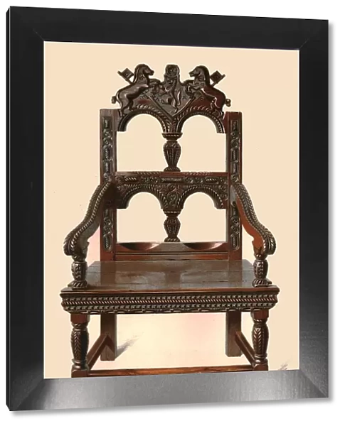 Oak Cacqueteuse chair, 1904. Artist: Shirley Slocombe