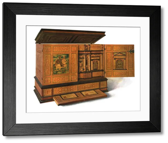 Framed Print : Writing cabinet inlaid with marquetry, 1904. Artist: Shirley Slocombe Framed Print : Writing cabinet inlaid with marquetry, 1904. Artist: Shirley Slocombe